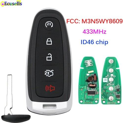 5 Buttons Smart Prox Remote Key Fob Transmitter 433mhz ID46 PCF7953 Chip for Ford Explorer Edge Expedition FCC: M3N5WY8609 HU101