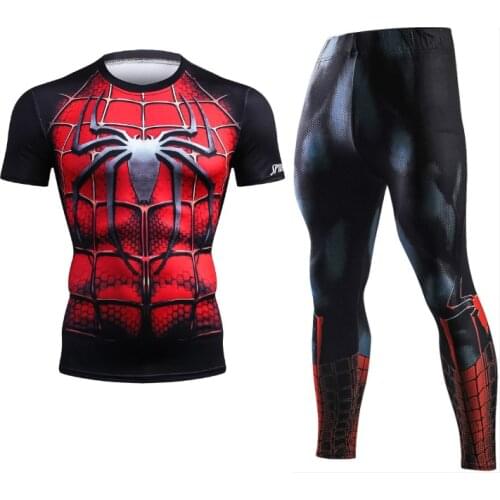 Mens Sports Set Sport Shirts Men Gym Fitness Running Jogging Suits 2pcs/set Soccer Fitness Men Sportswear T-shirts Tights Sets