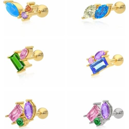 CANNER Stud Earrings For Women Fine Jewelry 925 Sterling Silver Geometric Colored Zircon Bling Ear Bone Piercing Earring Aretes