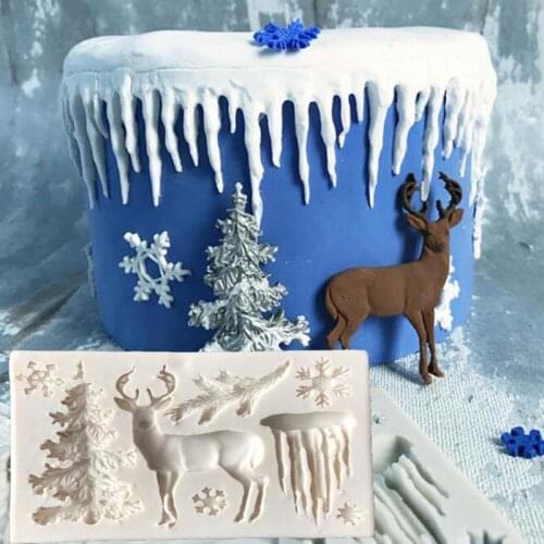 Christmas Deer Silicone Mold Icicle Snowflake Chocolate Candy Molds Fondant Cake Decorating Tools Kitchen Baking Moulds