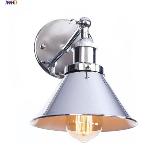 IWHD Silver Color LED Wall Lamps Bedroom Stair Porch Beside Loft Decor Retro Vintage Industrial Wall Light LED Applique Murale