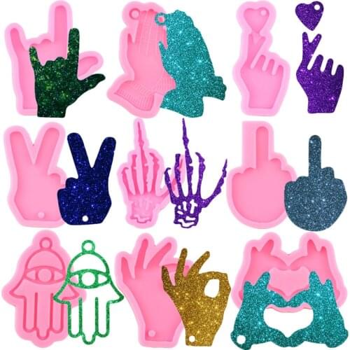 Heart Shape Hand Silicone Mold Skull Finger Craft Custom Keychain Epoxy Resin Molds DIY OK Pray Gesture Handmade Charms Mould