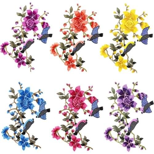 2pc Bird Flowers Embroidery Patches Sewing for Clothing Dress Applique DIY Accessories Apparel Decoration
