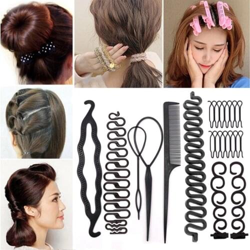 Women Hair Accessories DIY Hair Styling Braiding Tools Rubber Band Donut Hair Bun Maker Hairstyle Braider Twist Hair Clips