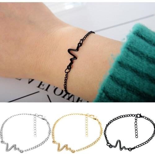2019 New Korean Fashion Hot Simple Waves ECG Heart Rate Lightning Charm Bracelets For Women & Men Jewelry Summer Style Beach