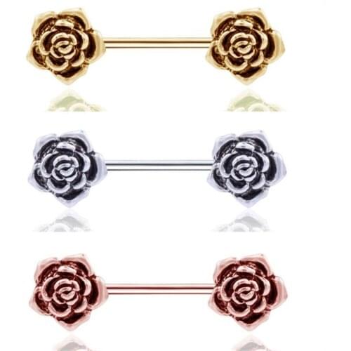 2pcs trendy stainless steel rose flower nipple rings for women nipple piercing bar stud nipple rings sexy body piercing jewelry