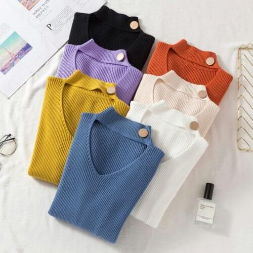 Korean Sexy V-Neck Sweaters Womens Basic 2021 Autumn Winter Knitted Sweater Woman Pullovers Long Sleeve Slim Soft Clothing Pull