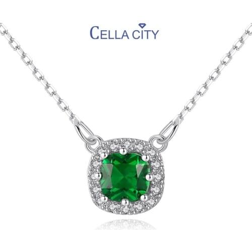 Cellacity Classic design Silver 925 Jewelry 10*10mm Gemstones Necklace for Women Emerald Sapphire Ruby Zircon Neck Ornament Gift