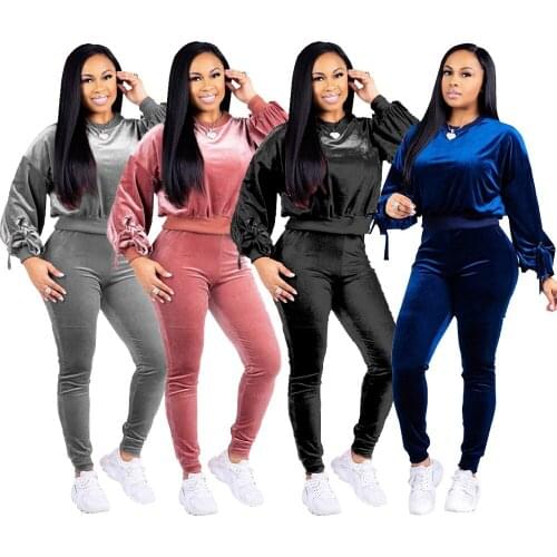 Chiclover Winter Casual Tracksuit Wholesale Items Pleuche Crew Neck Women Two Piece Set Sweatshirts and Jogger Sporty Pants Sets