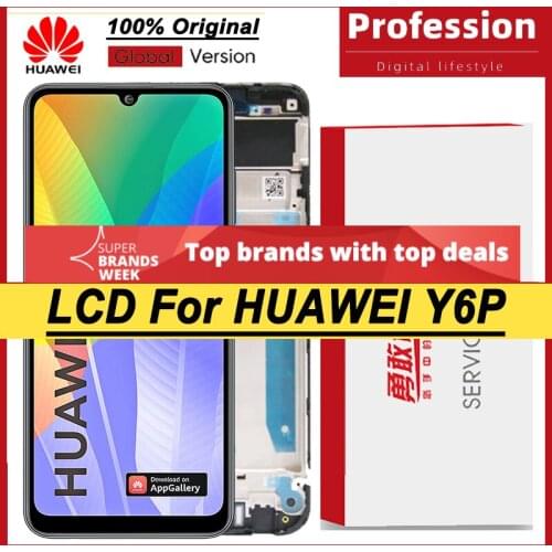 100% Original 6.3'' IPS Display with Frame for Huawei Y6P MED-LX9 MED-LX9N LCD Touch Screen Digitizer Assembly Repair Parts