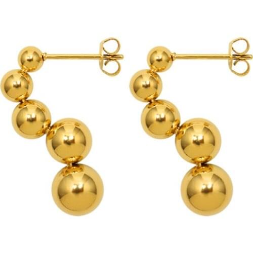 2021 Trendy 5 Solid Steel Balls Stitching Graceful Ladies Earrings Titanium steel Gold Silver Color Earrings For Women
