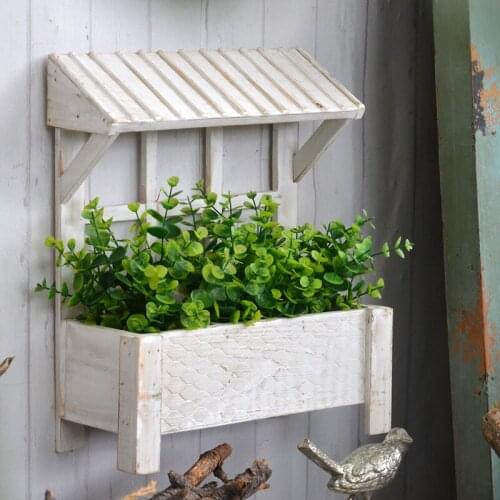 3 compartments shabby white wooden wall mounted house shaped planter box