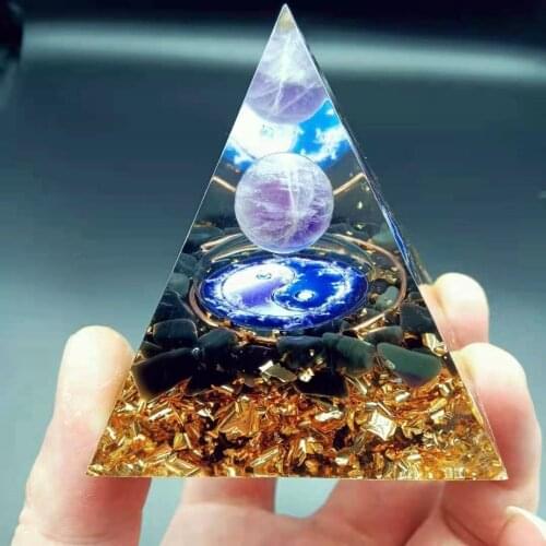 AMETHYST SPHERE Crystal Sphere Orgone Pyramid 60mm Chakra Obsidian Reiki Energy Healing Orgonite