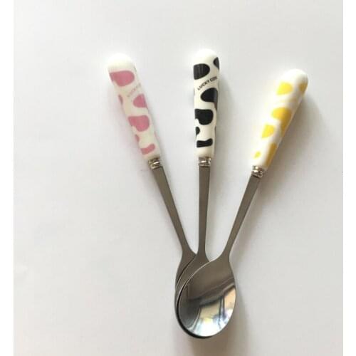 Free shipping (3pcs/lot) Small Bone China Handle Stainless Steel Coffee/Tea Spoon Cute 156mm Stirring Soup Spoon Party gift