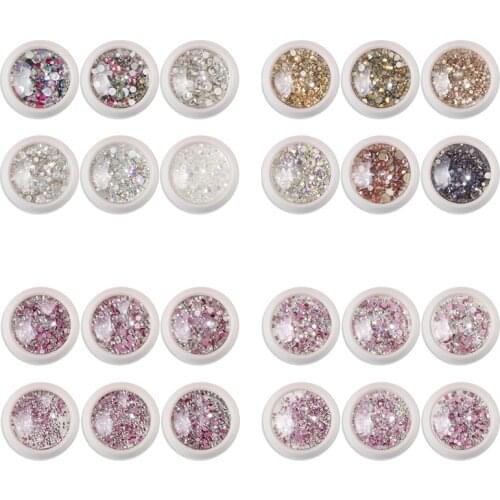 CHNRMJL 6Jars/set Flatback Crystal AB Nail Rhinestones Multi Color Size Class Gems studs Beads 3D Nails Accessories Decorations