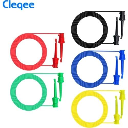 Cleqee P1520 5pcs Multimeter Electrical Testing Dual SMD IC Test Hook Lead Silicone Cable 50cm 5colors