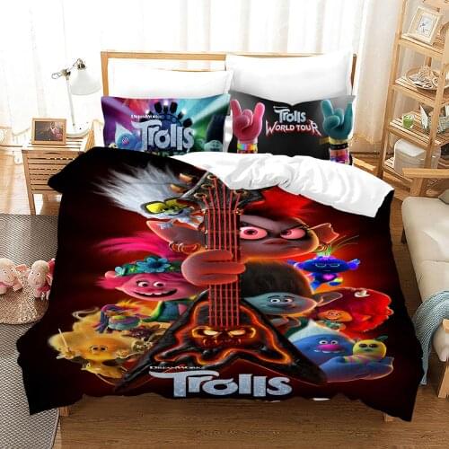 Children fashion Digital Print Trolls 3D Printed Bedding Set Duvet Cover Queen Twin Size Material 90g