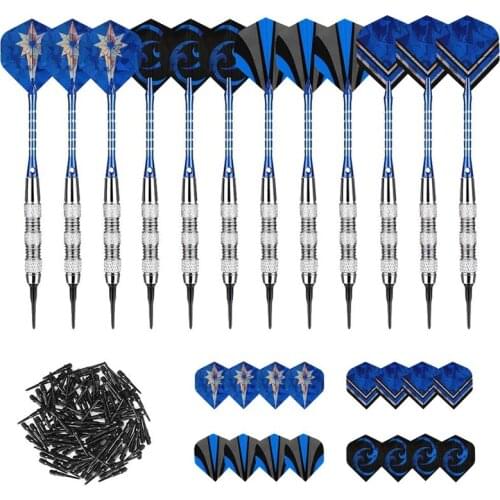 12Pcs 120 Set Dart Steel Tip Darts Soft Tip Darts with Extra Tips Shafts Flights for Electronic Dartboard Party Bar Games Dart