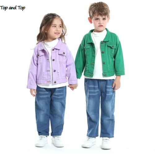 Top and top Fashion Kids Girls Casual Breaken Denim Jacket Children boys Trench Coat Toddler Holes Outerwear Cowboy Clothing