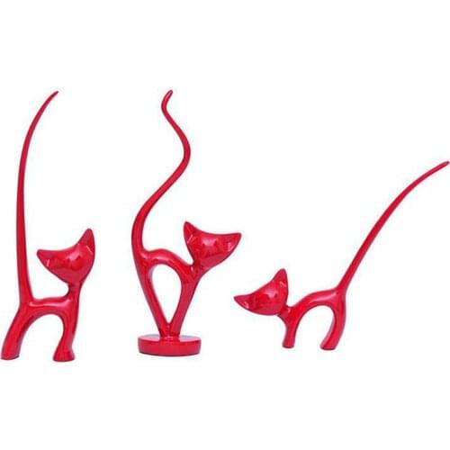 Resin Cats Family Figurines - Lovely Kitten Shelf Decor Art Ornament, Set of 3 (Red)