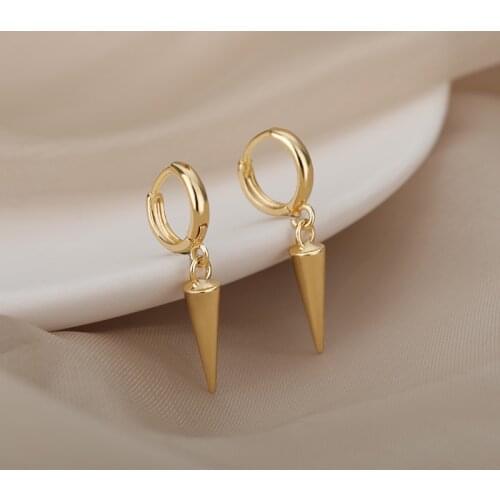 Huggie Hoop Earrings For Women Gold Plated Cone Dangle Chic Small Hoop Punk Earring Copper Hypoallergenic Gothic Dainty Jewelry