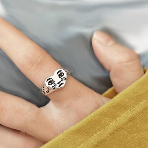 925 Sterling Crying Face Silver CreativeTear Ring Neutral Retro Fashion Jewelry