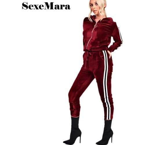 ANJAMANOR Fashion Velour Tracksuit Women Two Piece Set Top and Pants Autumn Winter Velvet Costume Hooded Sweat Suits D43-BA-00