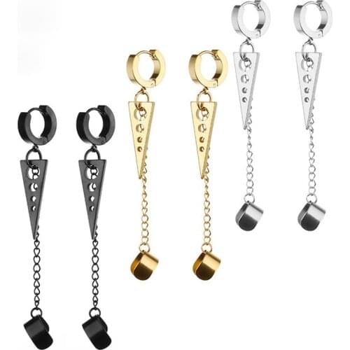 1Pair Punk Circle Earrings for Women Triangle Pendant Stainless Steel Earrings Ear Cuffs Unisex Piercing Jewelry Hanging Earring