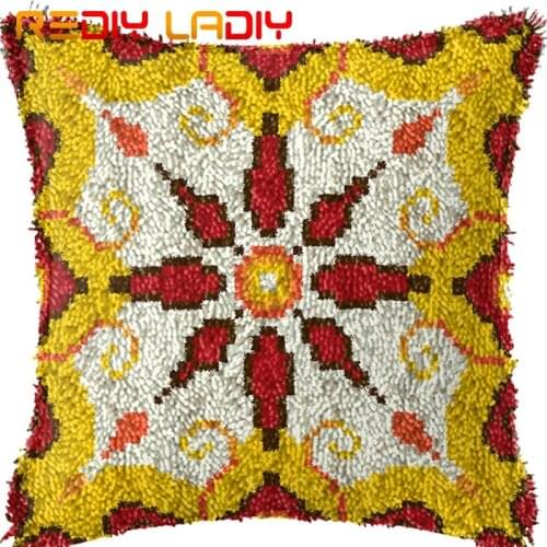 Latch Hook Cushion Mandala Pattern Printed Canvas Cushion Front Acrylic Yarn Crochet Pillow Case Kit Sofa Bed Pillow Home Decor