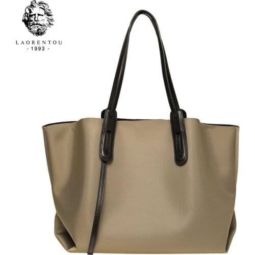 LAORENTOU Split Leather Shoulder Bags for Women 2020 High Capacity Handbags Female Travel Totes Luxury Large Top Handle Bag