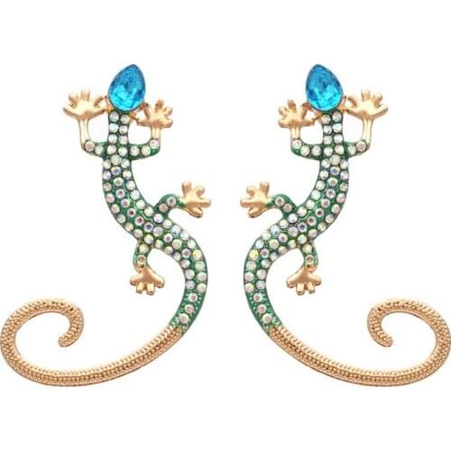 Fashion Cute Lizard Rhinestone Gecko Stud Earrings For Women 2021 New Trend Cool Fashion Jewelry Oorbellen Brincos