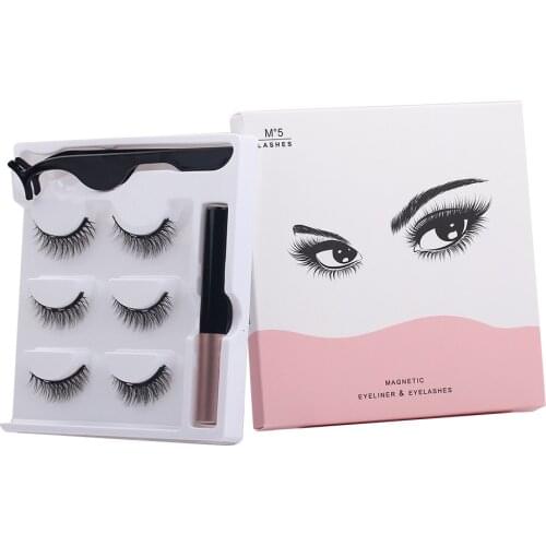 3 Pairs Eyelash Magnetic Eyeliner Set Full Strip Eye Lashes Magnetic Kit with Eyeliners & Tweezers Soft Makeup Tools
