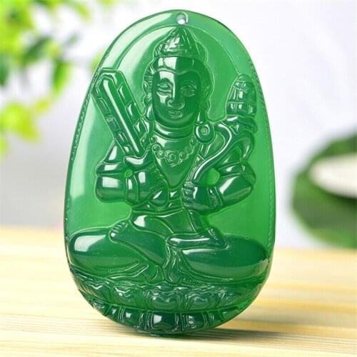 Natural Green Chalcedony Patron saint Pendant Jewelry Lucky Exorcise evil spirits Auspicious Amulet Jade Pendant Fine Jewelry