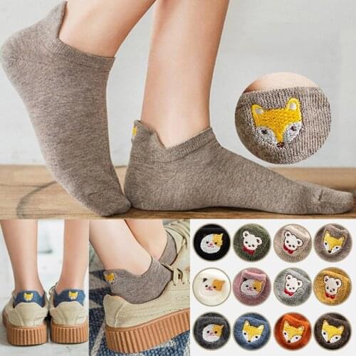 New Ankle Socks Fashion Kawaii Embroidered Expression Women Socks Ankle Funny Fox Socks Women Cotton Cute multicolor socks