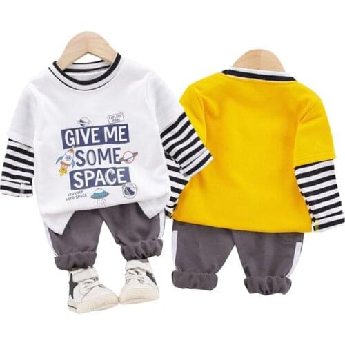 Baby Boy New 2021 Fashion Letter Round Neck Long Sleeve T-Shirt + Pants 2PCS Sports Suit Clothing Children Casual Striped Set