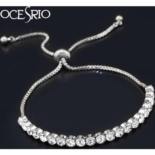 OCESRIO Best Seller Silver Color Charm Bracelets for Women Adjustable CZ Crystal Bracelet Femme 2017 Women Jewelry brt-k04