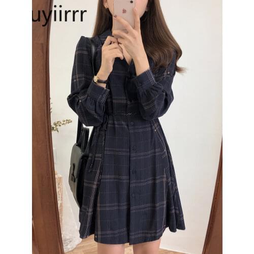 2021 Fall Autumn Chic Korea Feminine Vestidos Matching Outfits Hot Sale Retro Vintage Japan Preppy Style Girls Plaid Shirt Dress