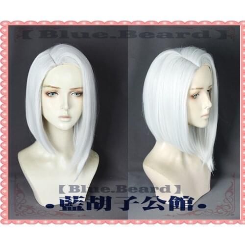 Ashe Cosplay Wig 35cm Short Straight Heat Resistant Synthetic Hair Game Wig Silver-white Costume Party Wig+ wig cap