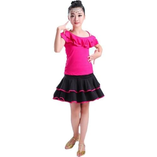 Girl Latin Dress Girls Ball Gown Latin Dance Dress Costumes Short Petal Sleeves Flowers Dancing Training Red Student Girl Dress