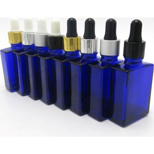 200 x 30ml Empty Blue Square Glass E lIquid Bottles 1oz Portable Eye Dropper Aromatherapy Container 30cc Empty Glass Vials