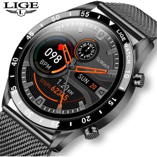 LIGE Smart Watch Multifunctional Sports Watch Mens Bluetooth Call Waterproof Heart Rate Monitoring Full Screen Touch Watch Men