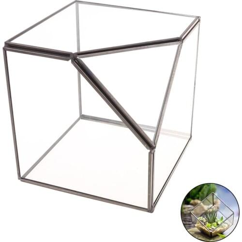 Modern Glass Terrarium Storage Box Clear Glass Geometric Terrarium Succulent Plant Display Box Decorative Votive Candle Holder