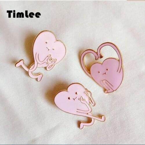 Timlee X312 Free shipping Cute Pink Heart Brooch Pins In Summer ,Fashion Jewelry Wholesale
