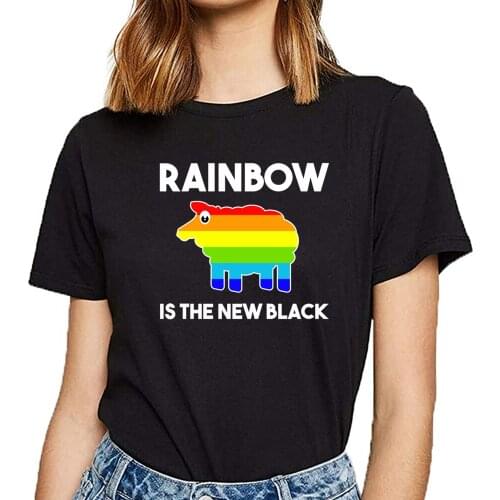 Tops T Shirt Women rainbow sheep lgbt gay pride lesbian flowy Funny White Custom Female Tshirt