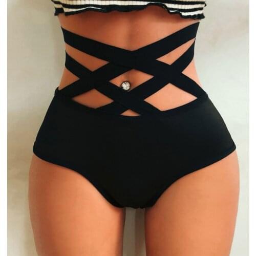 High Waist Women Bikini Bottom Shorts Elactic Women Swimwear Bottoms Bandage Bathing Suit Beachwear Hollow Thong Shorts #J2P