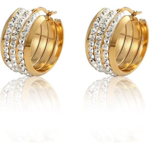 New Selling 3 Rows Crystal Hoop Earrings For Women Stainless Steel Beautiful Gold And Silver Color Earrings Jewelry Wholesale