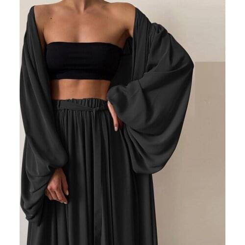 2021 New Fashion Women Solid Color Cardigan Long Sleeve Tank Top Pants Spring Summer Three Piece Set Sexy Suits Black and White