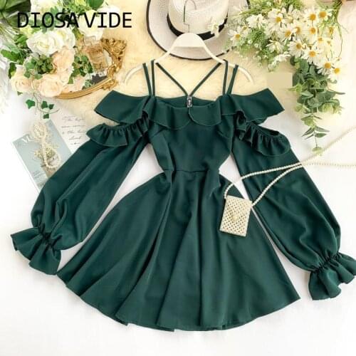DIOSA VIDE design sense niche mindwork hollow strapless ruffled bubble sleeve suspender dress 2020 new