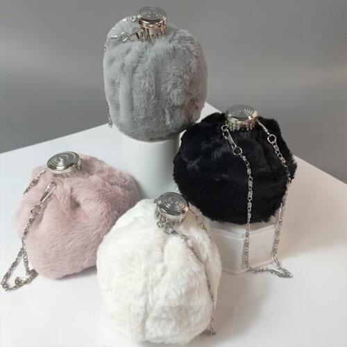 Winter Cute Faux Fur Mini Bucket Bags Women Fashion Chain Shoulder Bag Purses And Handbags Luxury Crossbody Bag