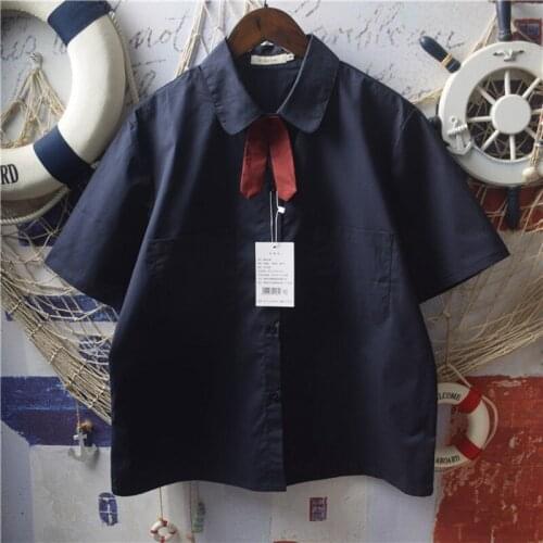 2021 Spring Womens Cute Tops Preppy Style Vintage Japaneses Korea Design Button Elegant Formal Shirts Blouses blue